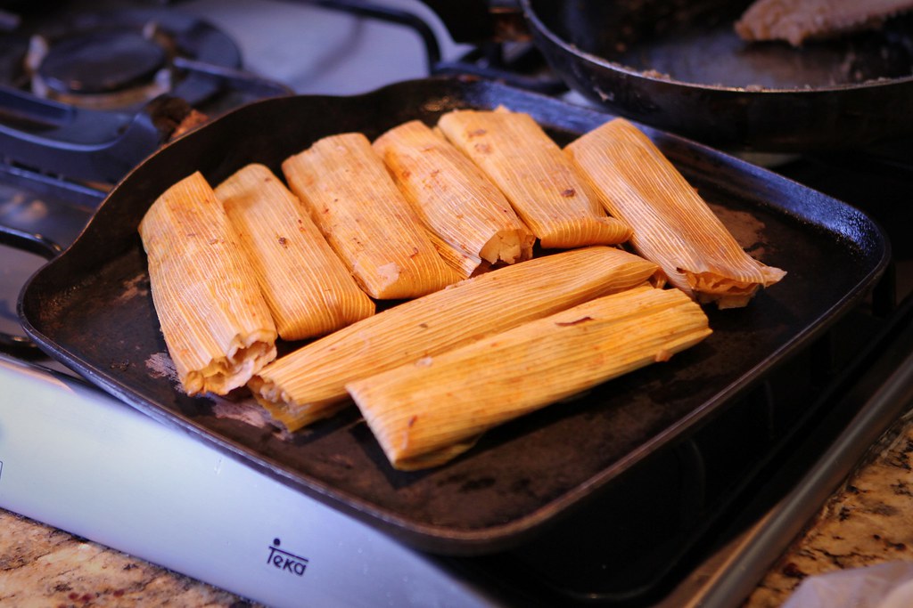 Pork tamales, seared on a griddle